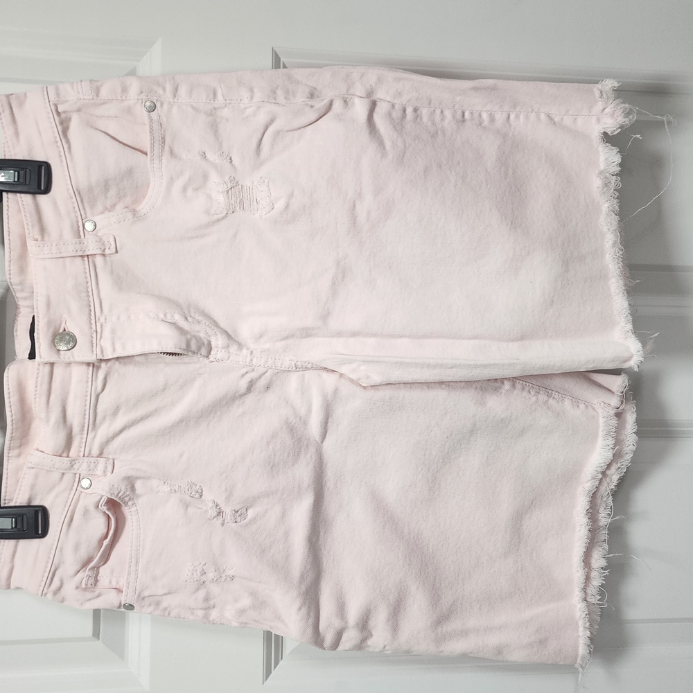 Light Pink Distressed Denim Shorts